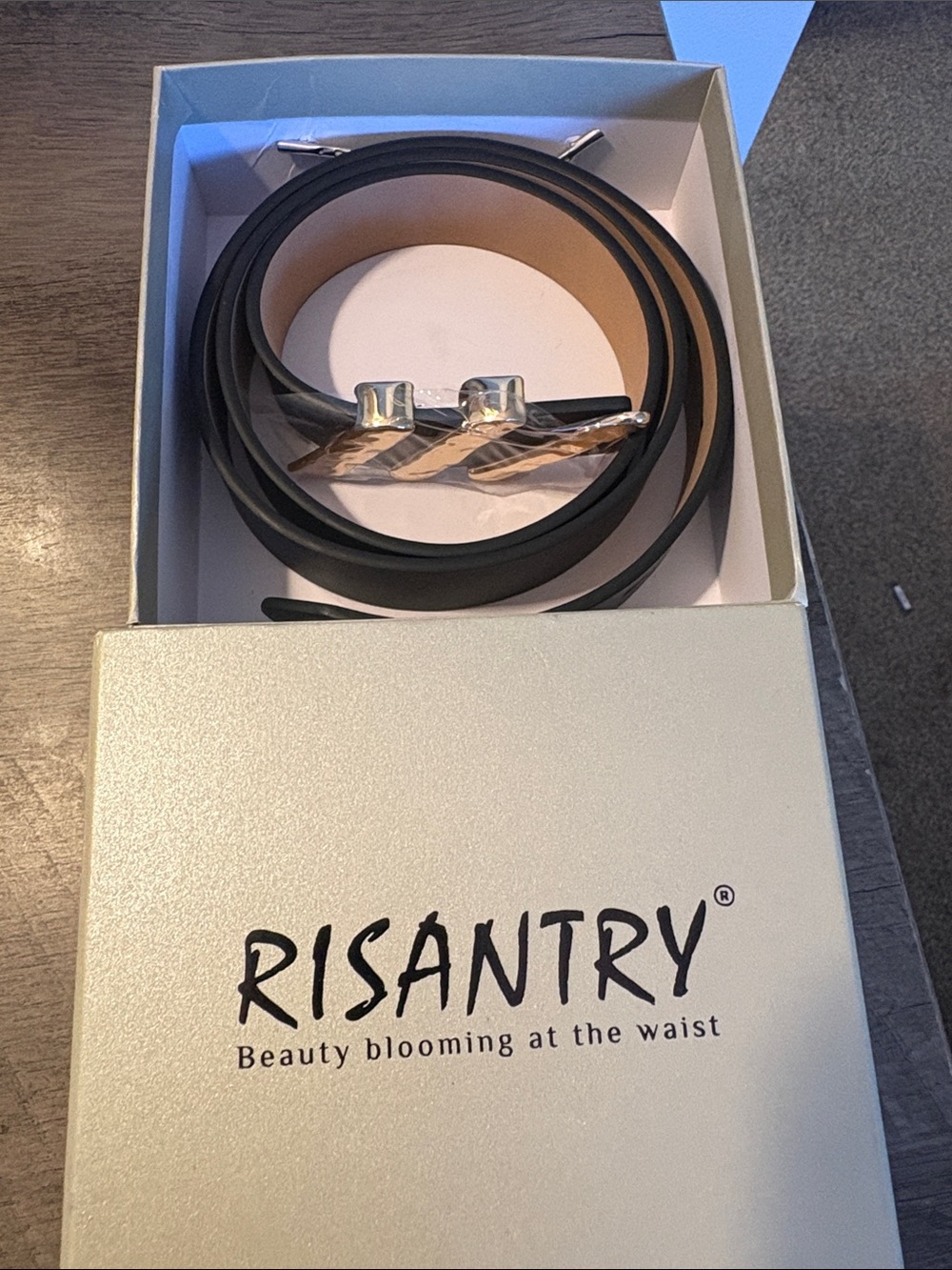 RISANTRY Women’s Leather Belt Black with Metal Buckle Size 38